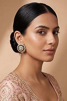 Gold Finish Kundan Polki & Green Stone Stud Earrings
