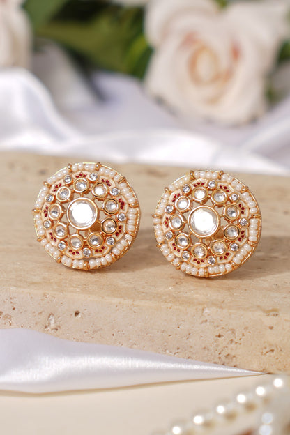 Gold Finish Kundan Polki Stud Earrings