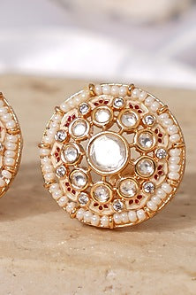 Gold Finish Kundan Polki Stud Earrings