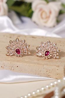 Gold Finish Kundan Polki & Pink Stone Stud Earrings