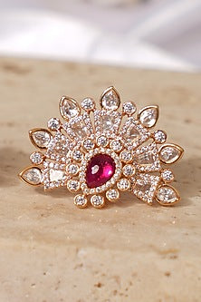 Gold Finish Kundan Polki & Pink Stone Stud Earrings