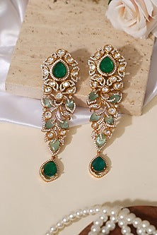 Gold Finish Doublet Kundan Polki & Emerald Stone Dangler Earrings