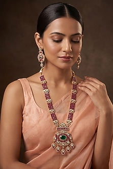 Gold Finish Doublet Kundan Polki Long Necklace Set