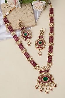 Gold Finish Doublet Kundan Polki Long Necklace Set
