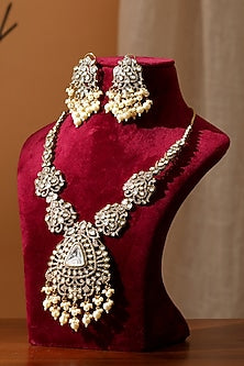 Gold Finish Kundan Polki Long Necklace Set