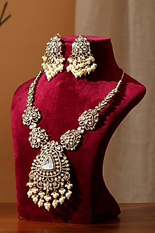 Gold Finish Kundan Polki Long Necklace Set