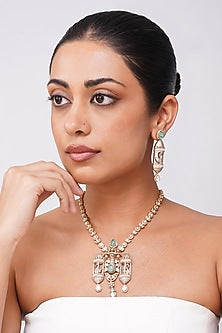 Gold Finish Kundan Polki Long Necklace Set