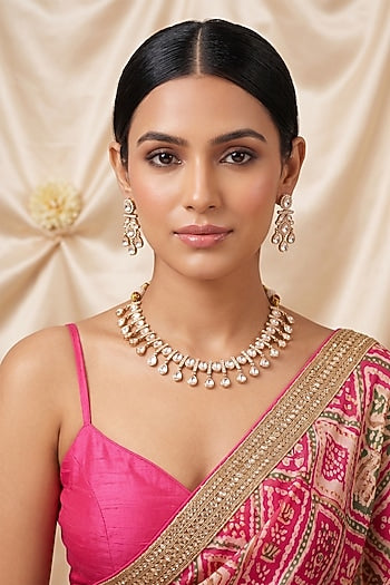 Gold Finish Kundan Polki Necklace Set