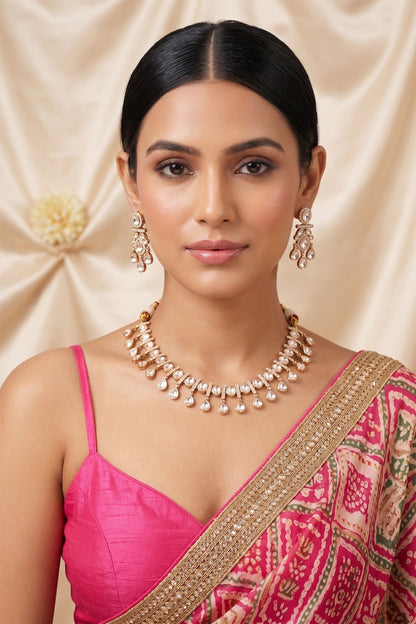 Gold Finish Kundan Polki Necklace Set