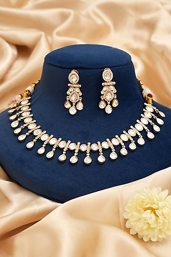 Gold Finish Kundan Polki Necklace Set