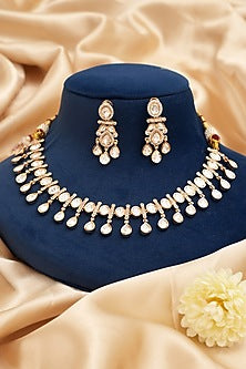 Gold Finish Kundan Polki Necklace Set