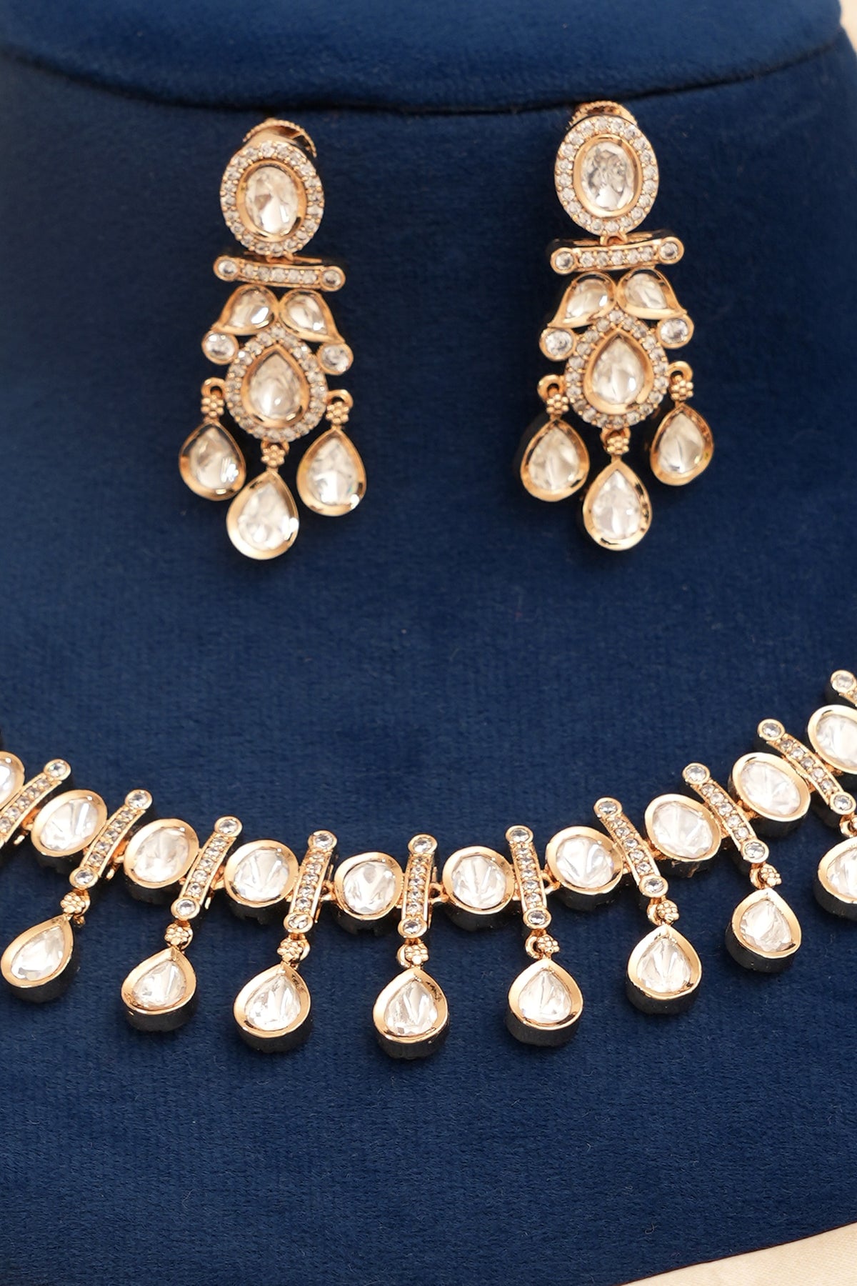 Gold Finish Kundan Polki Necklace Set