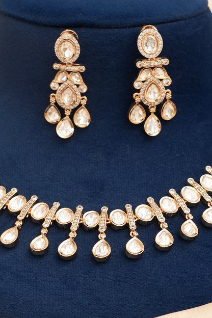 Gold Finish Kundan Polki Necklace Set