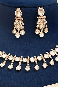Gold Finish Kundan Polki Necklace Set