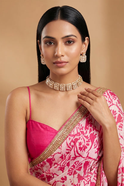 Gold Finish Kundan Polki Choker Necklace Set
