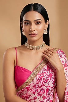 Gold Finish Kundan Polki Choker Necklace Set