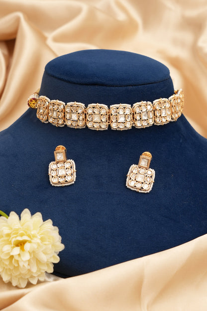 Gold Finish Kundan Polki Choker Necklace Set