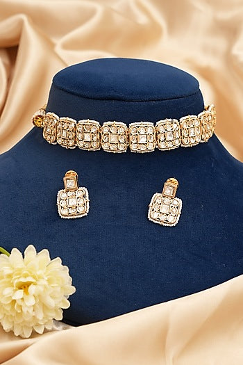 Gold Finish Kundan Polki Choker Necklace Set