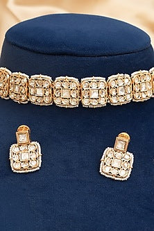 Gold Finish Kundan Polki Choker Necklace Set