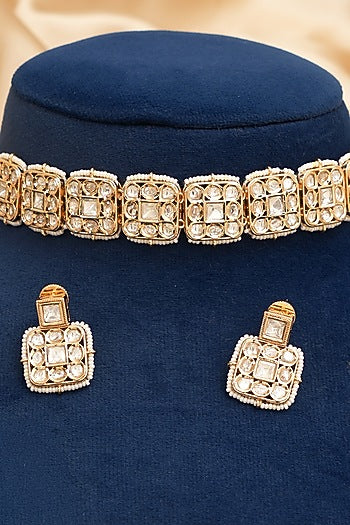 Gold Finish Kundan Polki Choker Necklace Set