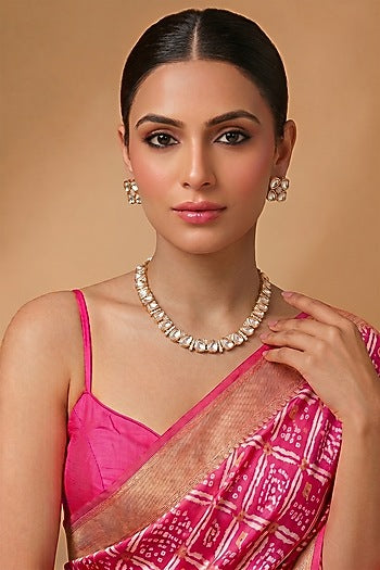 Gold Finish Kundan Polki Necklace Set