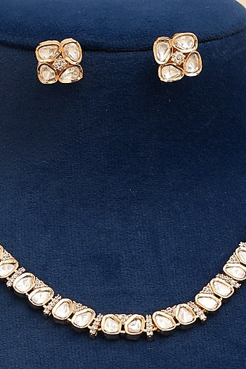 Gold Finish Kundan Polki Necklace Set