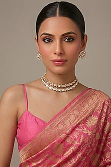 Gold Finish Kundan Polki Layered Necklace Set