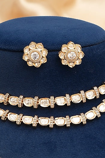 Gold Finish Kundan Polki Layered Necklace Set