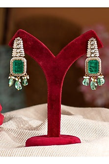 Gold Finish Kundan Polki & Emerald Stone Choker Necklace Set
