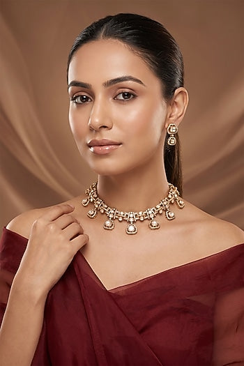 Gold Finish Kundan Polki Necklace Set