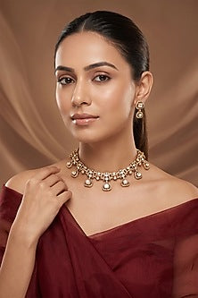 Gold Finish Kundan Polki Necklace Set