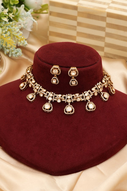 Gold Finish Kundan Polki Necklace Set