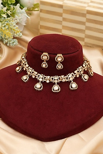 Gold Finish Kundan Polki Necklace Set