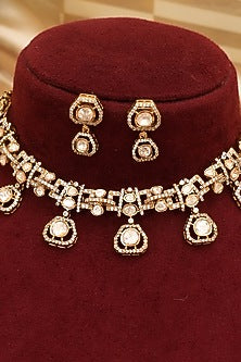 Gold Finish Kundan Polki Necklace Set