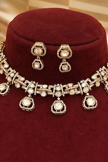 Gold Finish Kundan Polki Necklace Set