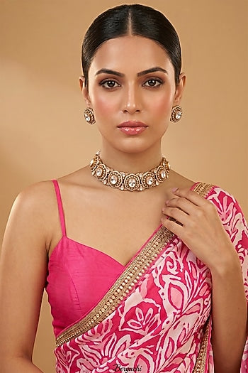 Gold Finish Kundan Polki Choker Necklace Set