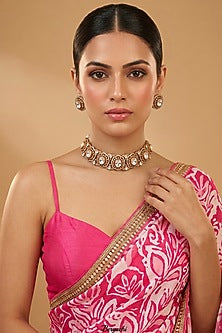 Gold Finish Kundan Polki Choker Necklace Set