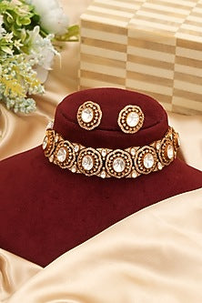 Gold Finish Kundan Polki Choker Necklace Set