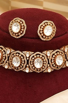 Gold Finish Kundan Polki Choker Necklace Set