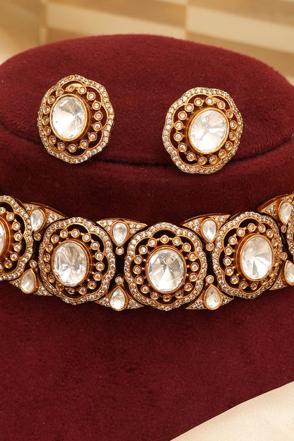 Gold Finish Kundan Polki Choker Necklace Set
