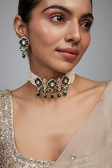 Gold Finish Kundan Polki & Pearl Choker Necklace