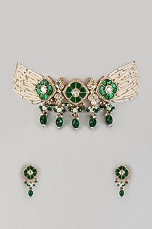 Gold Finish Kundan Polki & Pearl Choker Necklace