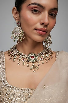 Gold Finish Kundan Polki & Zircon Necklace Set