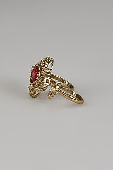 Gold Finish Red Zircon Ring