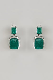 White Finish Emerald & Zircon Dangler Earrings