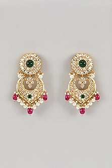 Gold Finish Multi-Colored Kundan Polki Chandbali Earrings