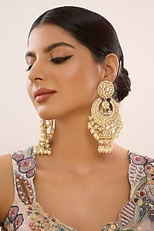 Gold Finish White Kundan Polki Chandbali Earrings