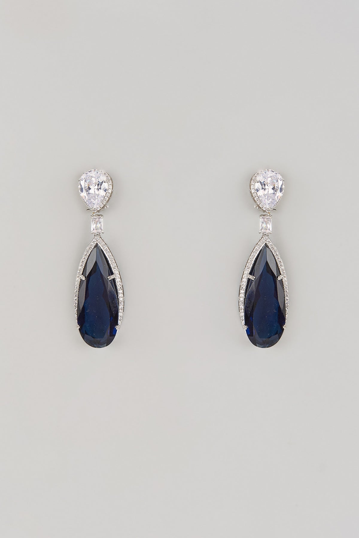 White Finish Zircon & Blue Stone Dangler Earrings