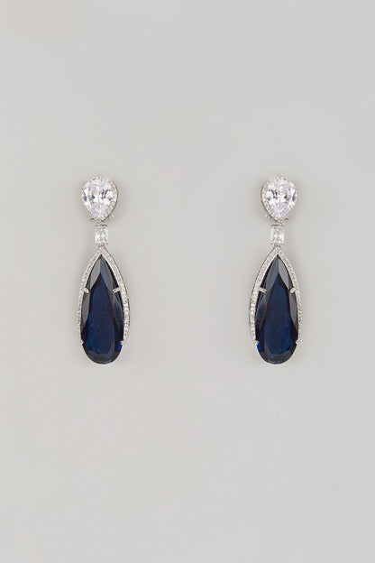 White Finish Zircon & Blue Stone Dangler Earrings