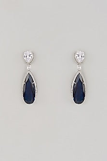 White Finish Zircon & Blue Stone Dangler Earrings
